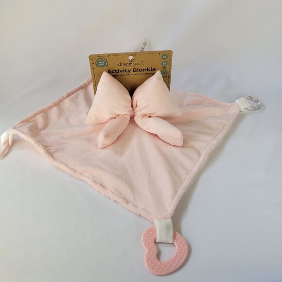 DreamGro Pink Bow Plush Lovey Coquette Blanket Baby  Activity Toy Teether Girly - Picture 6 of 13